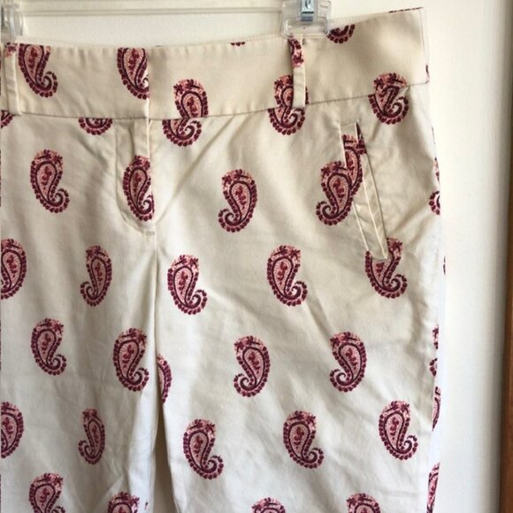 LOFT Marisa Ankle Cream Pink Paisley Pants 8 - Picture 3 of 16